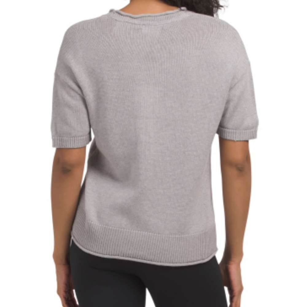 LIFE IS GOOD Women's Knit Sweater Tee Dog Graphic Grey Cotton Pullover Whimsical - Picture 5 of 9